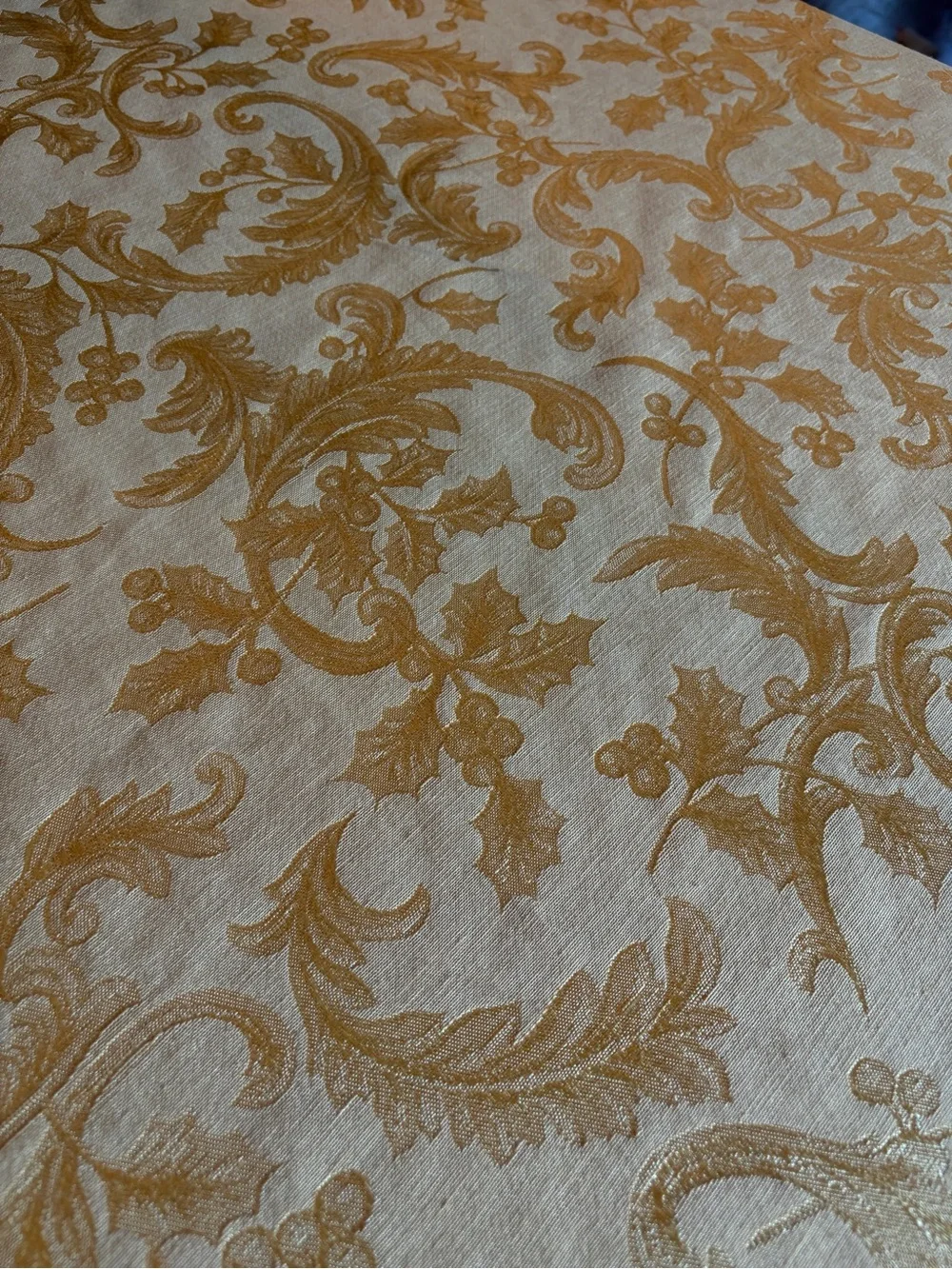 Set of 2 Gold Damask Winter  Holly Tablecloths and 6 chair bows